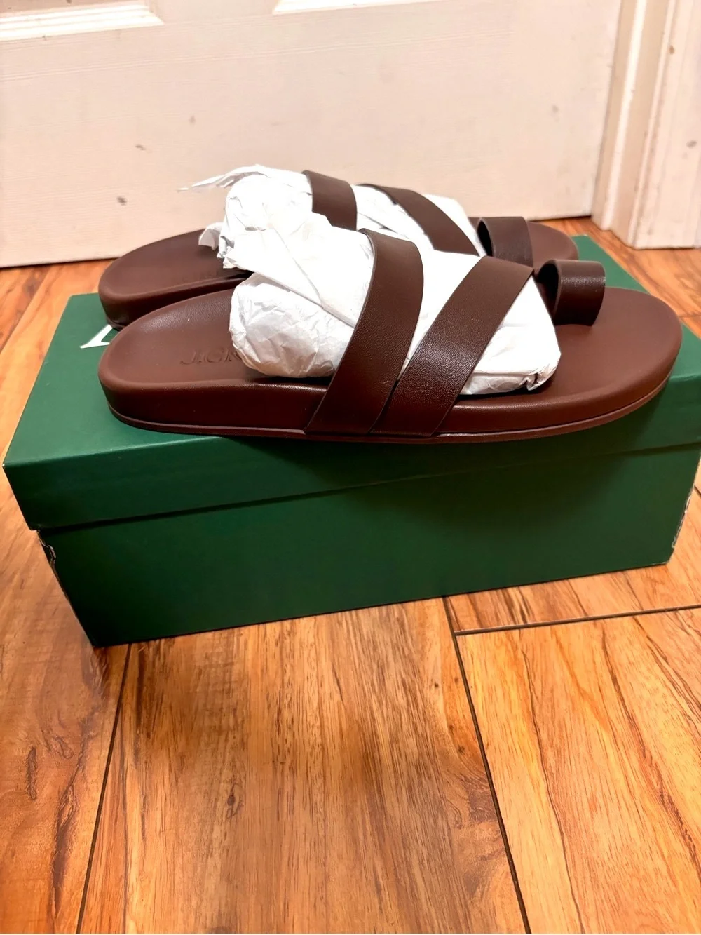 NIB J.Crew Kira Toe Ring Sandal in Brown Leather